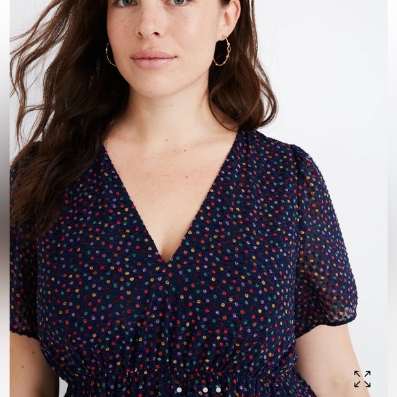 Madewell Flutter Sleeve Navy Sugar Dot Dress - Picture 2 of 8